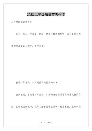 2024二年级渴望蓝天作文