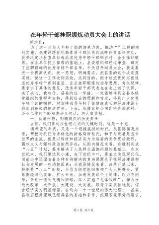 在年轻干部挂职锻炼动员大会上的讲话发言