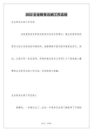 2024企业财务出纳工作总结