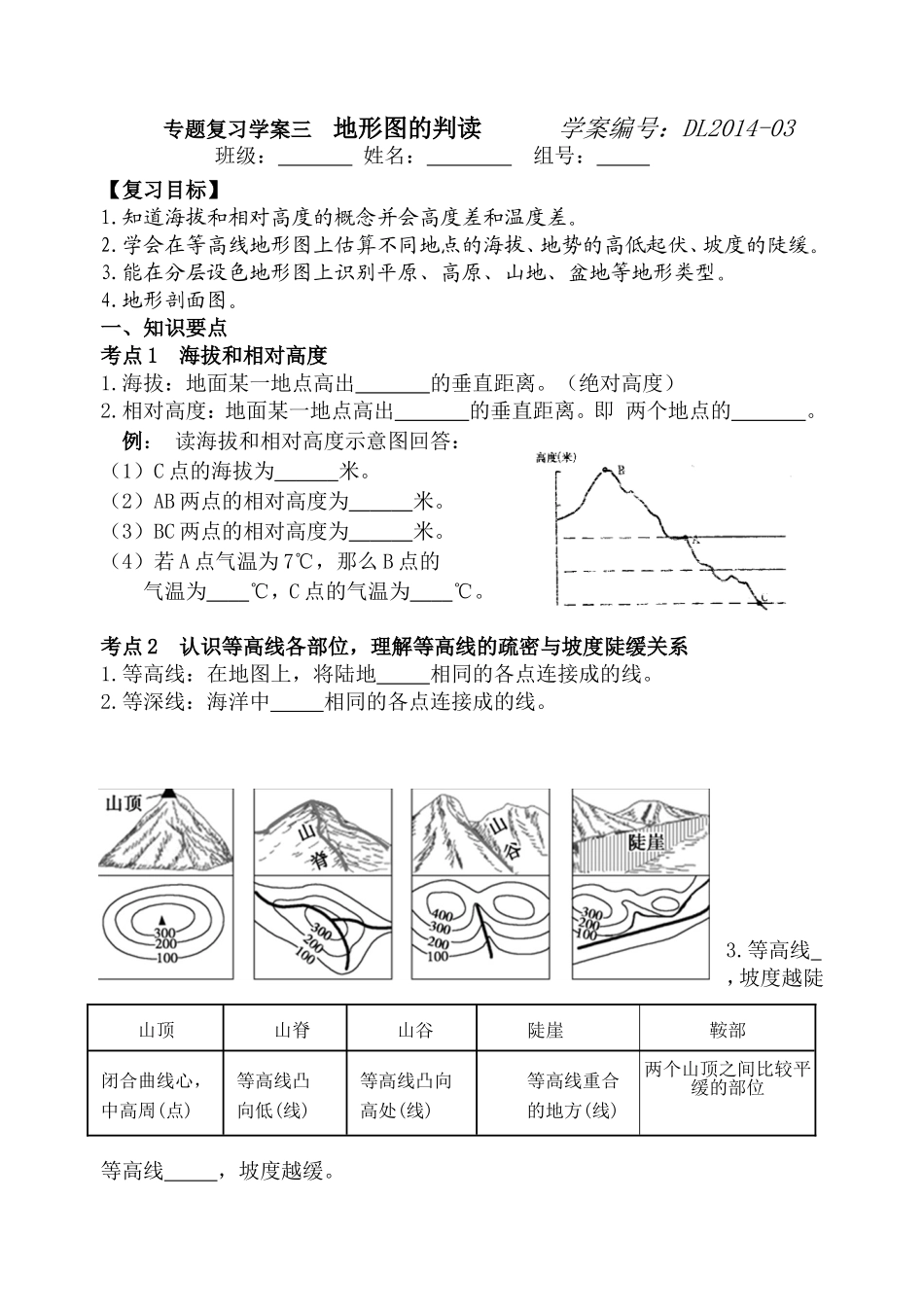 专题复习学案3地形图的判读_第1页