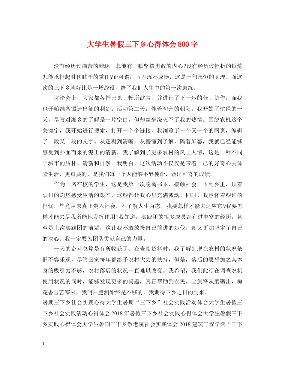 大学生暑假三下乡心得体会800字 _第1页