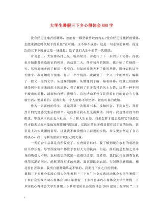 大学生暑假三下乡心得体会800字 