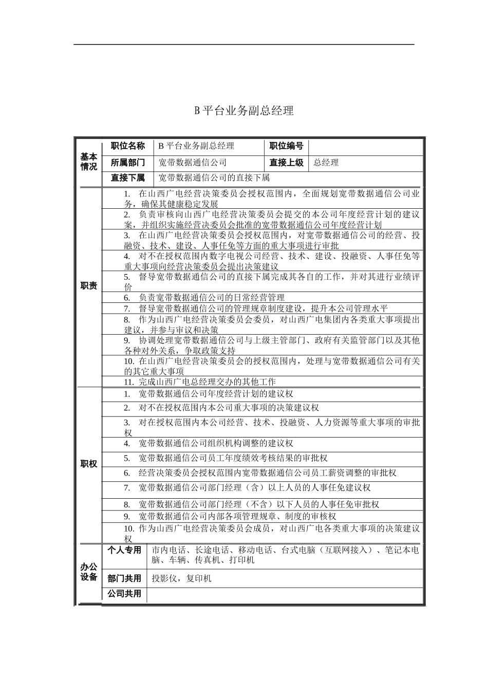 B平台业务副总经理岗位说明书_第1页