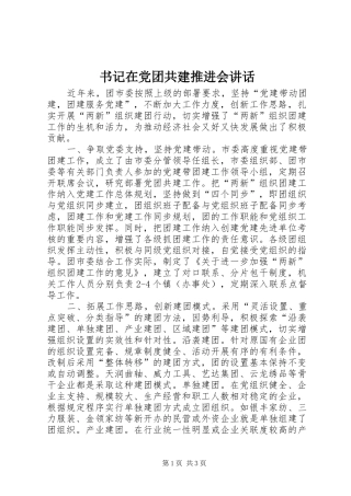 书记在党团共建推进会讲话发言