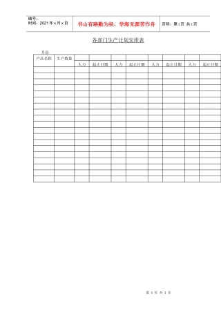 各部门生产计划安排表(1)