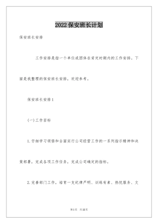 2024保安班长计划