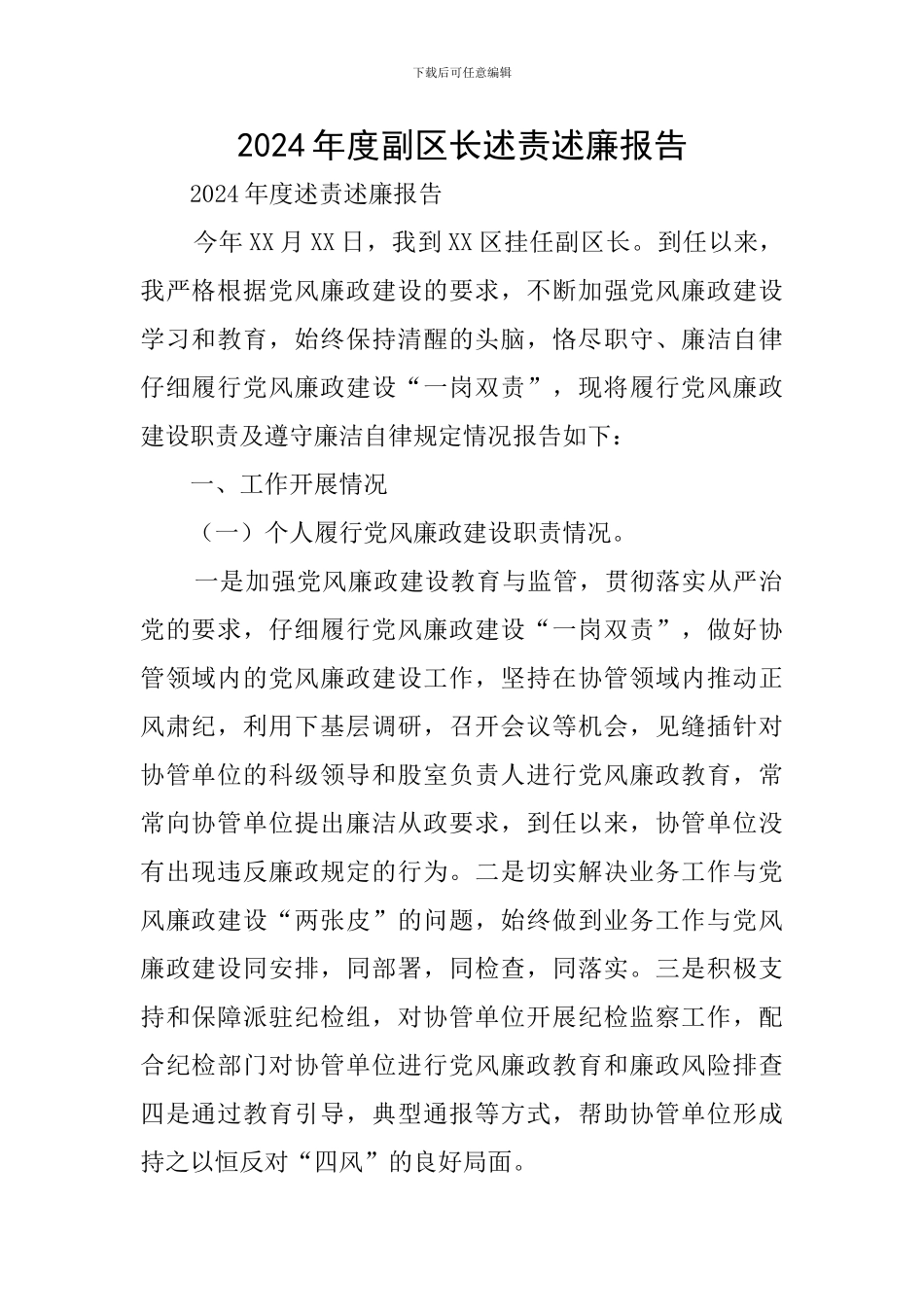 2024年度副区长述责述廉报告_第1页