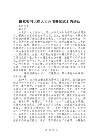 镇党委书记在人大会闭幕仪式上的讲话发言