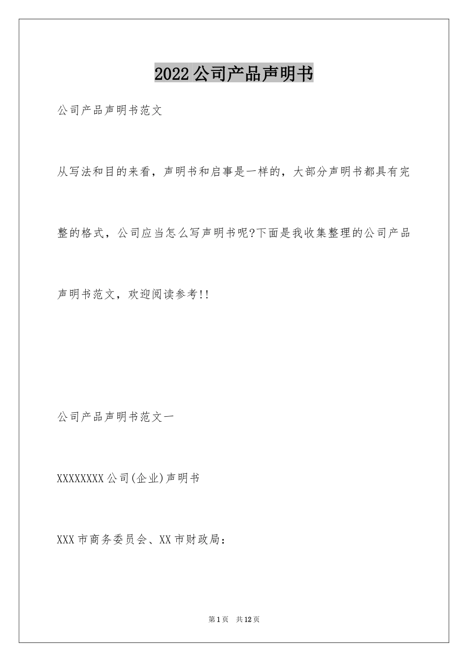 2024公司产品声明书_第1页