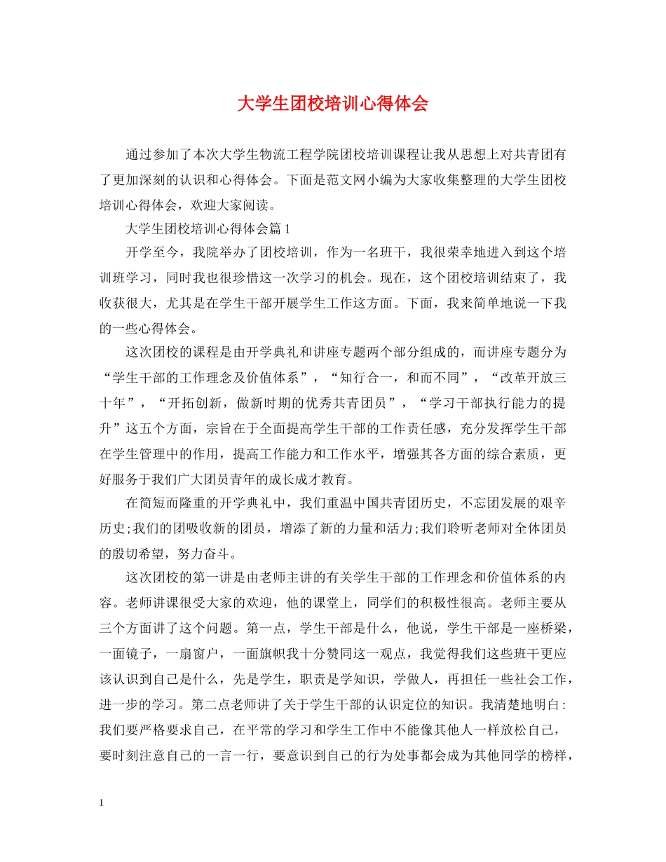 大学生团校培训心得体会 _第1页