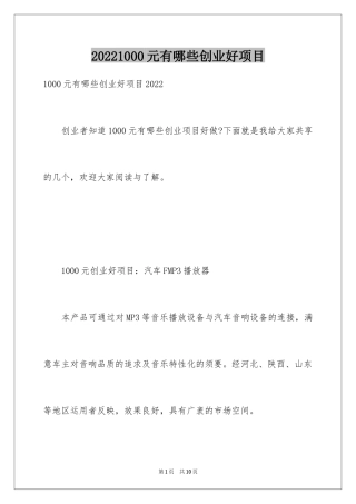 20241000元有哪些创业好项目