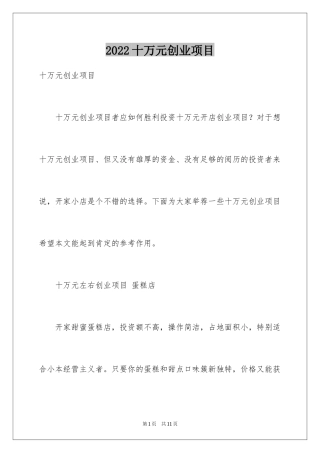 2024十万元创业项目