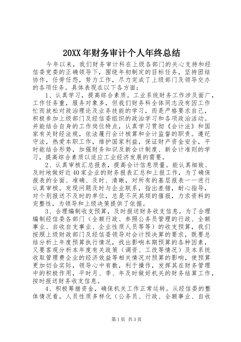 20XX年财务审计个人年终总结_第1页