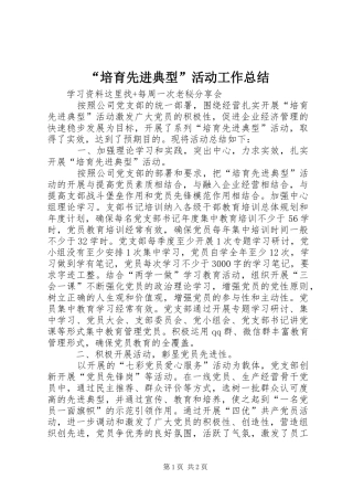 “培育先进典型”活动工作总结 