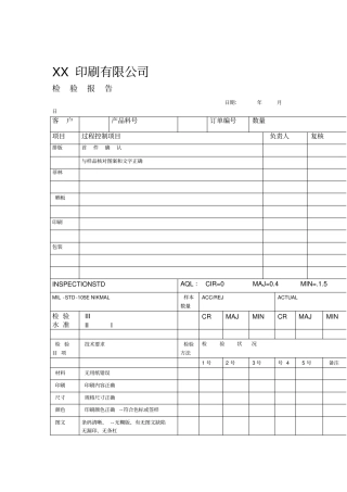 印刷产品检验报告