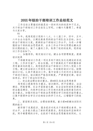 20XX年综治干部培训工作总结范文