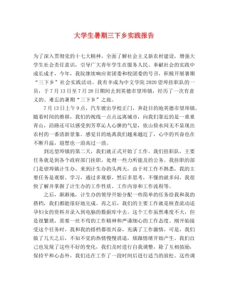 大学生暑期三下乡实践报告 