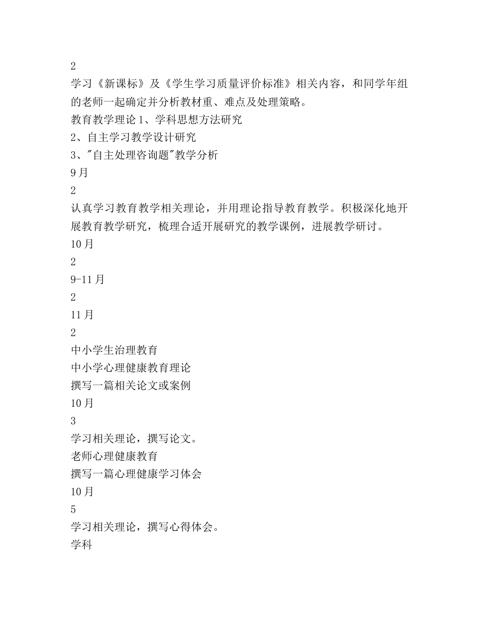 葵英小学年度教师个人研修参考计划 _第2页