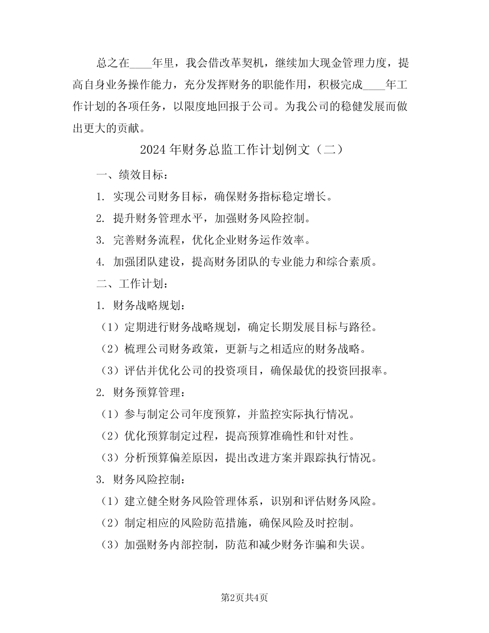 2024年财务总监工作计划例文(二篇) _第2页