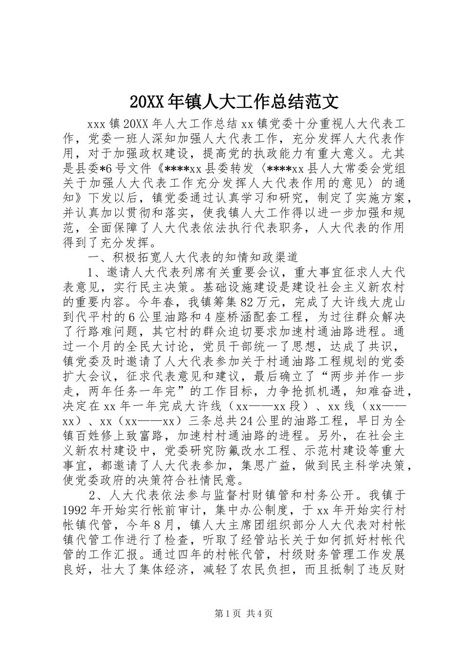 20XX年镇人大工作总结范文_第1页