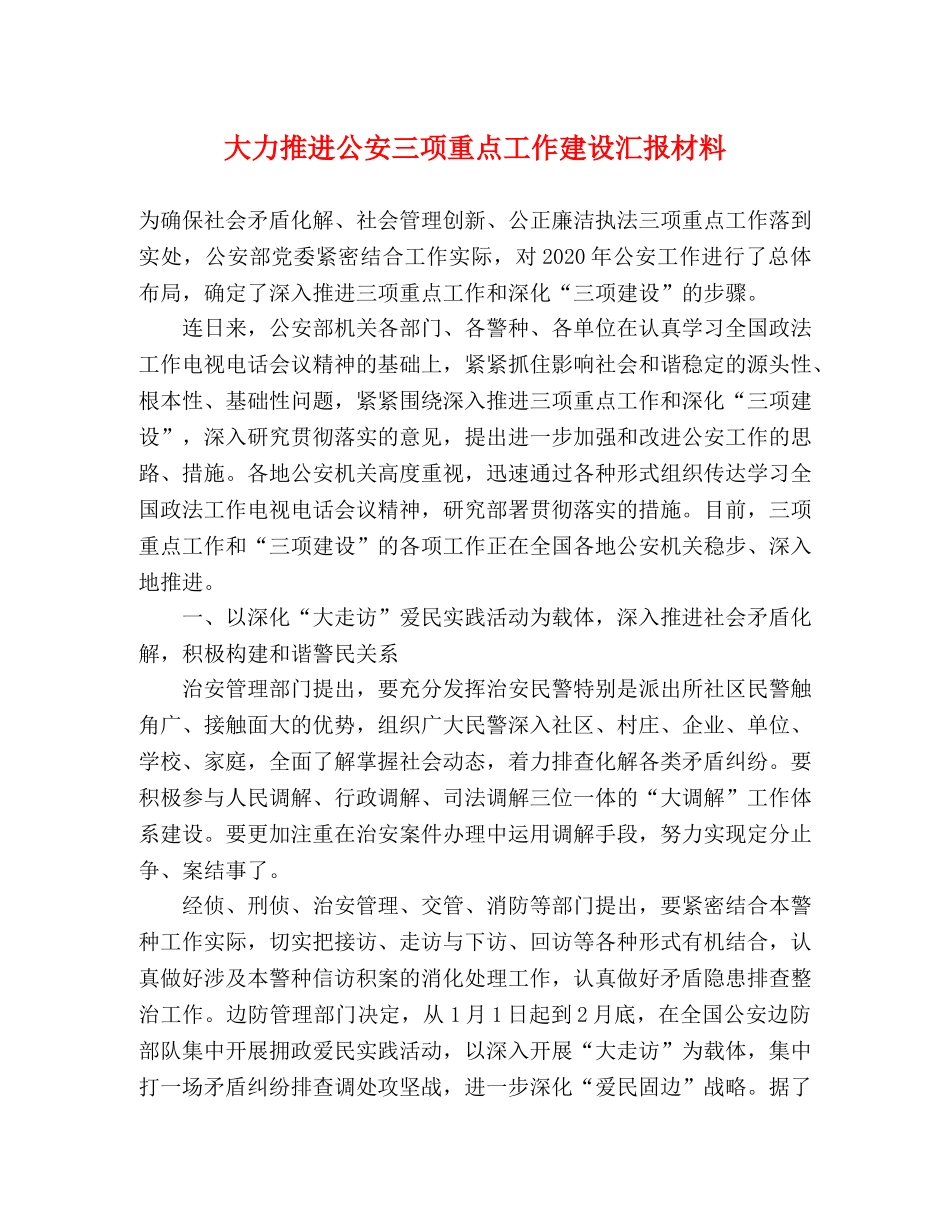大力推进公安三项重点工作建设汇报材料 _第1页