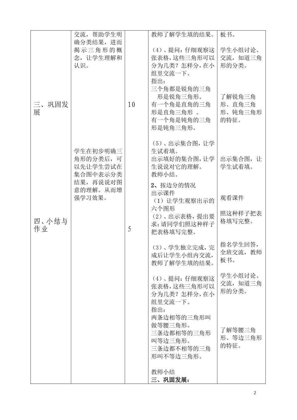 四年级数学三角形的分类课时教学设计_第2页
