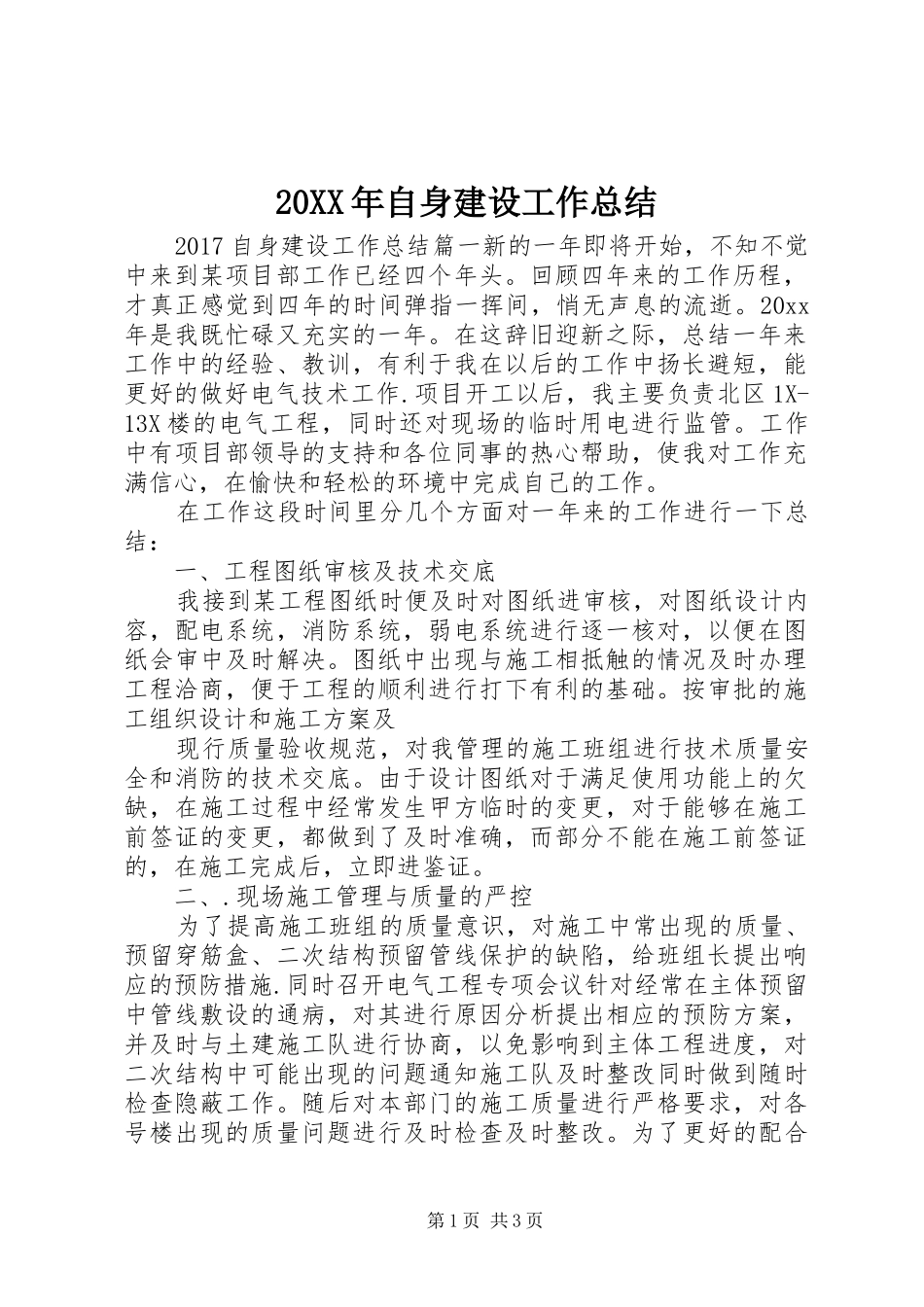 20XX年自身建设工作总结 _第1页