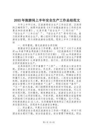 20XX年旅游局上半年安全生产工作总结范文