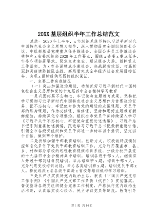 20XX基层组织半年工作总结范文