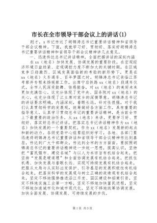 市长在全市领导干部会议上的讲话发言(1)