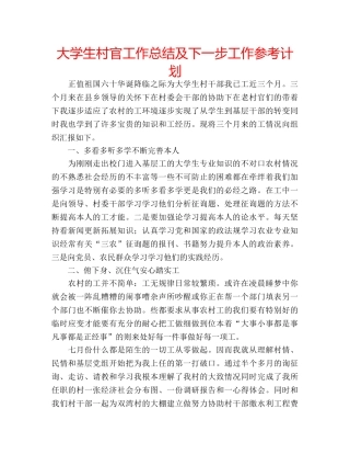 大学生村官工作总结及下一步工作参考计划 