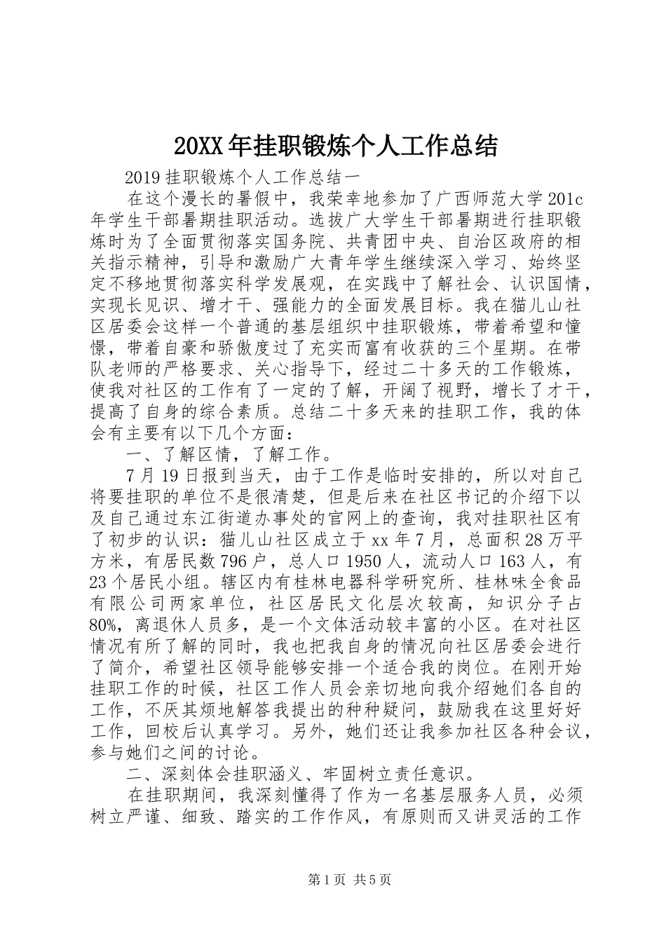 20XX年挂职锻炼个人工作总结_第1页