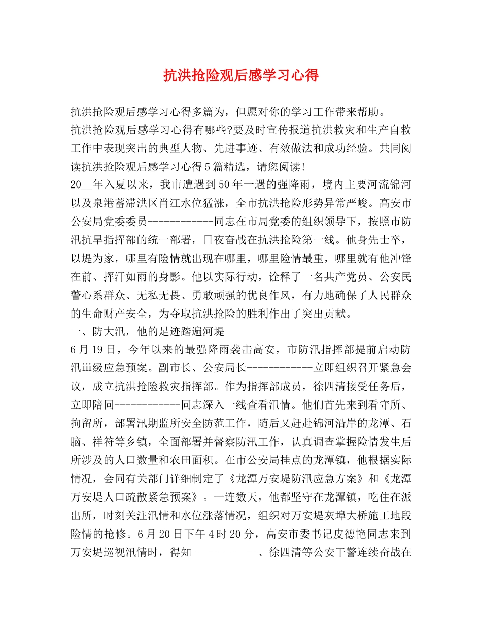 抗洪抢险观后感学习心得 _第1页
