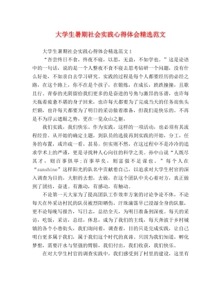 大学生暑期社会实践心得体会精选范文 