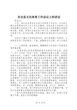 在全县文化体育工作会议上的讲话发言