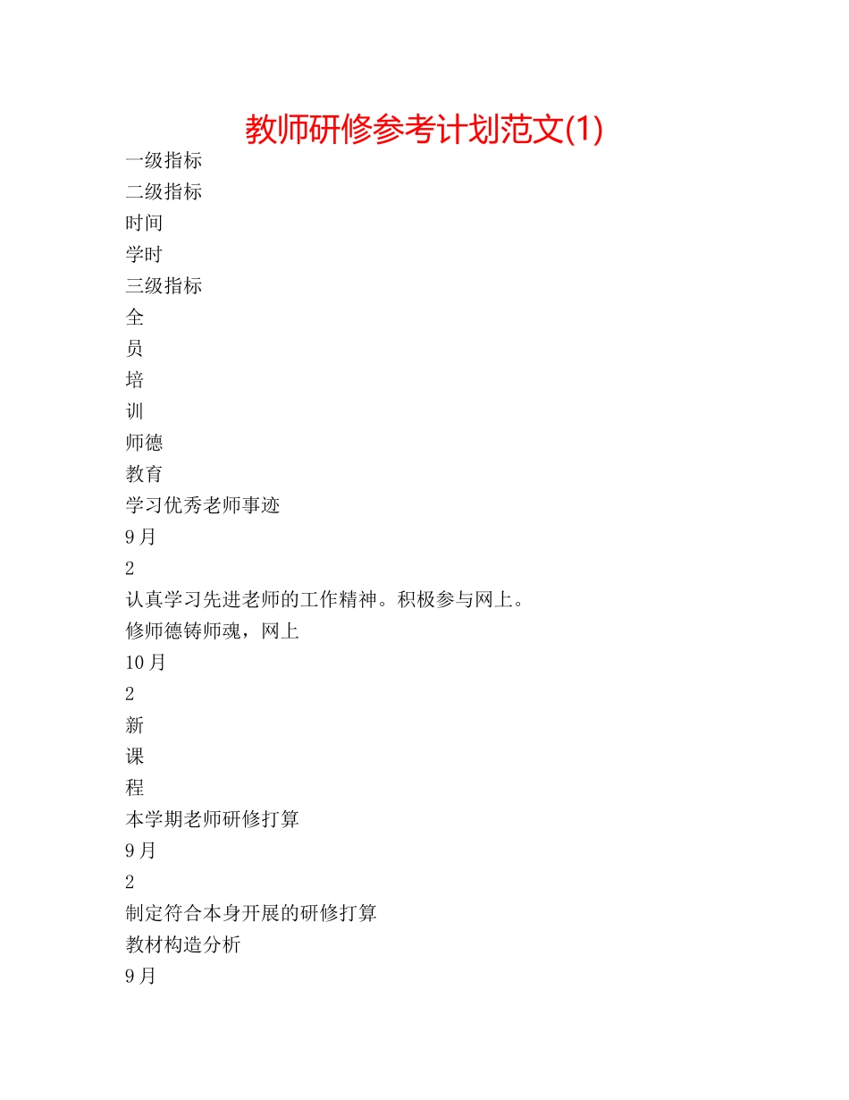 教师研修参考计划范文(1) _第1页