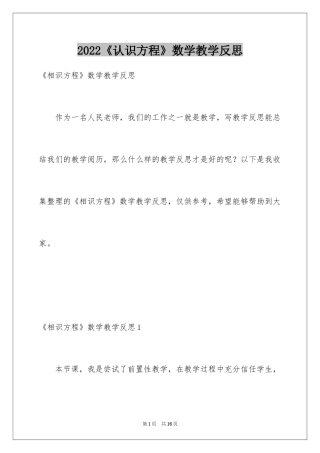 2024《认识方程》数学教学反思