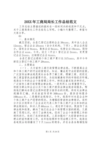 20XX年工商局局长工作总结范文