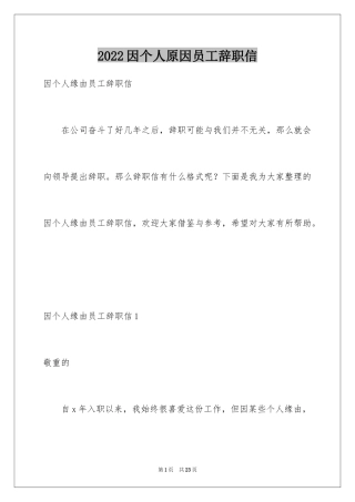 2024因个人原因员工辞职信_2