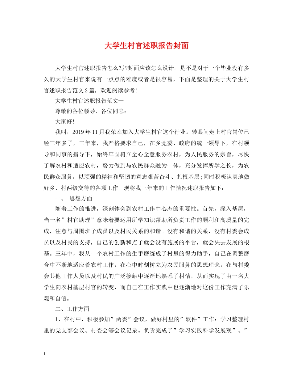 大学生村官述职报告封面 _第1页