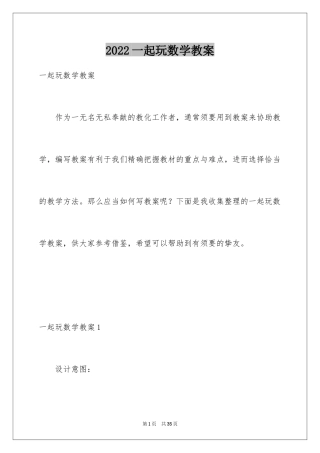 2024一起玩数学教案