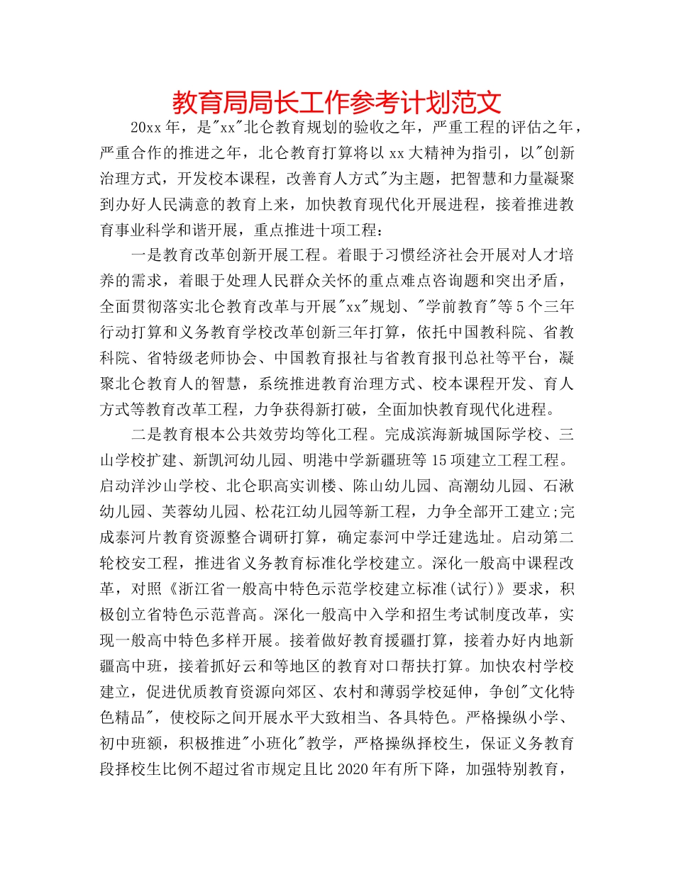 局长工作参考计划范文 _第1页