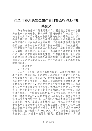 20XX年市开展安全生产百日督查行动工作总结范文