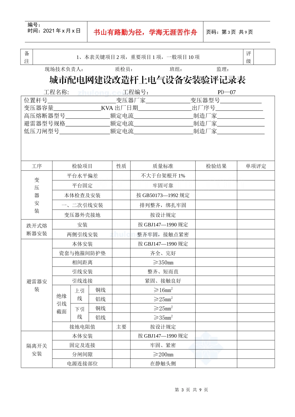 电力安装工程施工表格_secret_第3页