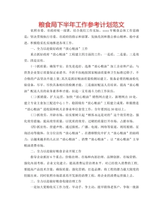 粮食局下半年工作参考计划范文 