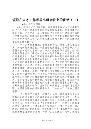 领导在人才工作领导小组会议上的讲话发言（一）