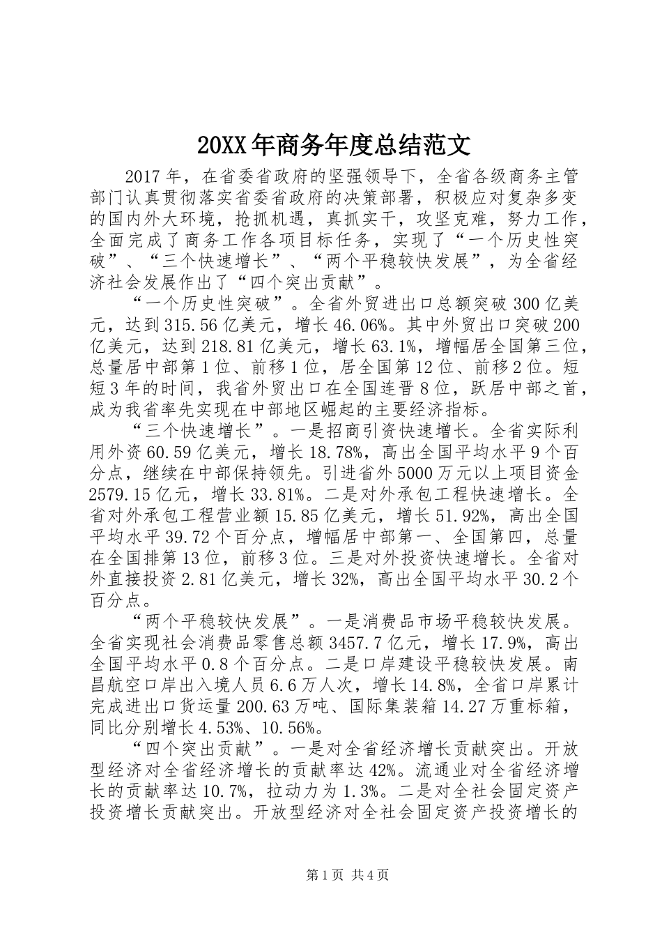 20XX年商务年度总结范文 _第1页