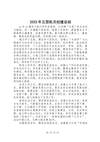 20XX年五型机关创建总结 