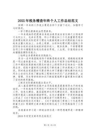 20XX年税务稽查年终个人工作总结范文
