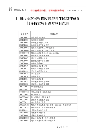 广州市基本医疗保险慢性再生障碍性贫血门诊特定项目诊疗项目范围